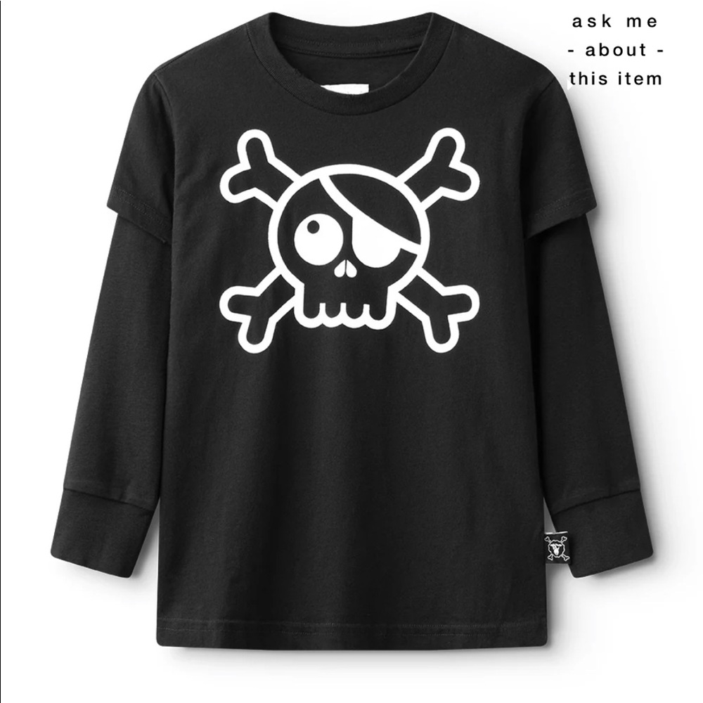 NUNUNU long sleeve skull tee, size 3-4